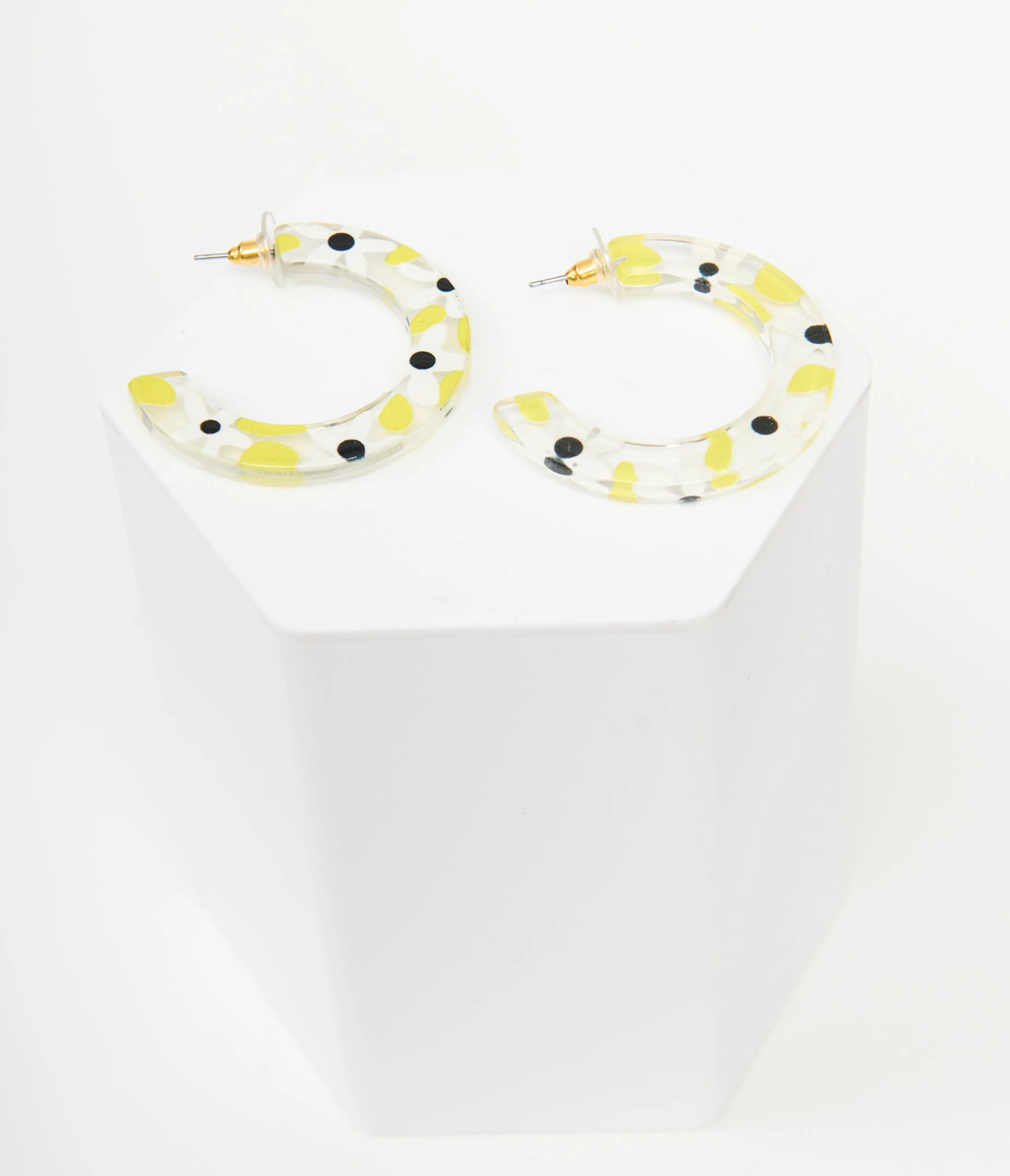 1960s White & Yellow Daisy Hoop Earrings sold by Unique Vintage