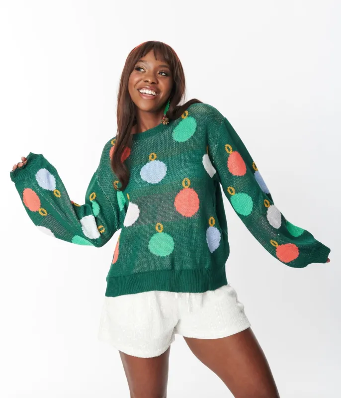 Green Multicolor Ornament Sweater sold by Unique Vintage