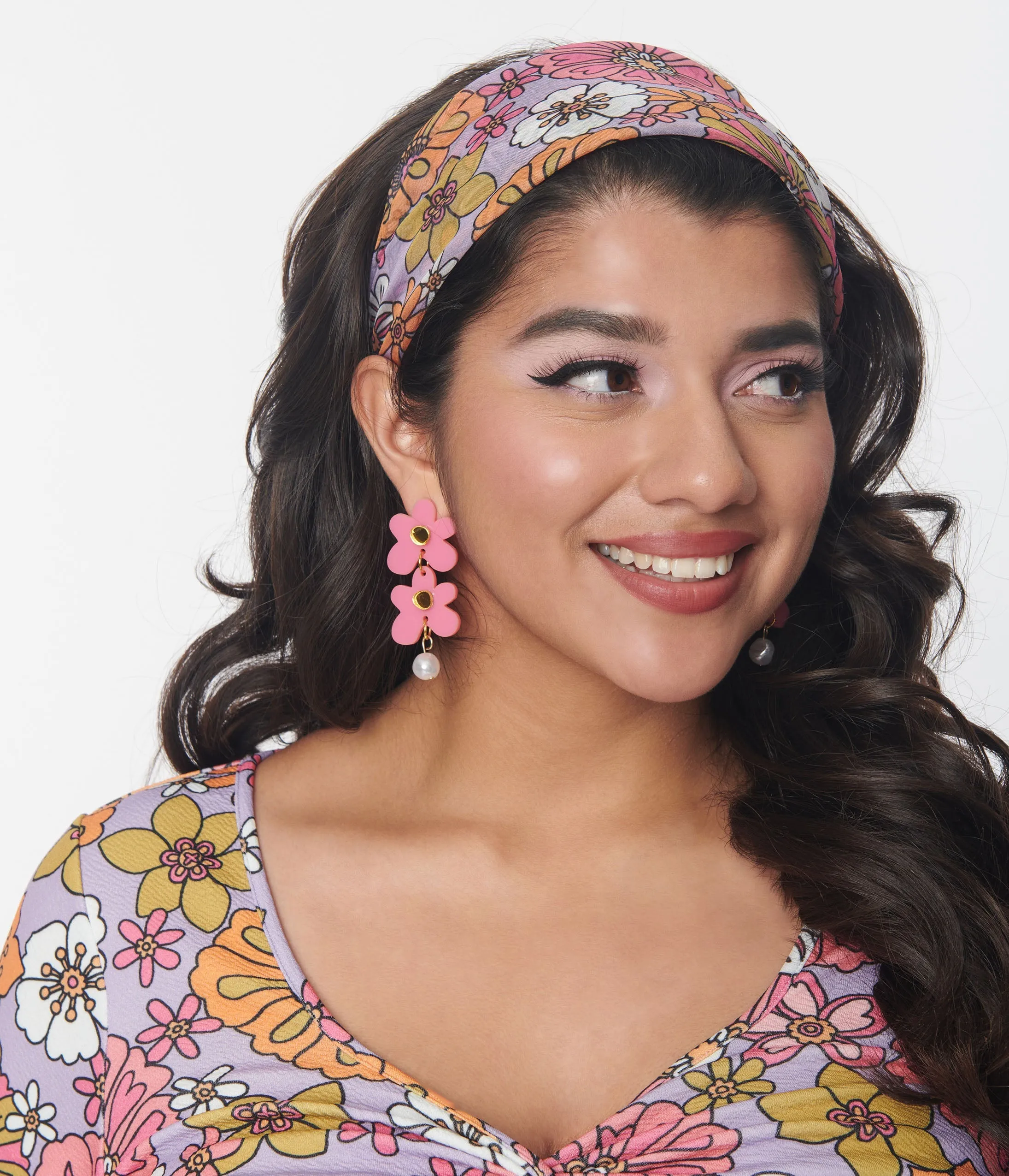 Smak Parlour Lavender & Retro Bloom Hair Scarf sold by Unique Vintage