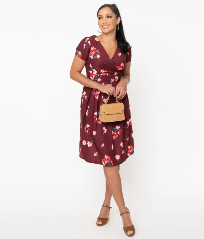Burgundy & Pink Floral Tilly Swing Dress sold by Unique Vintage