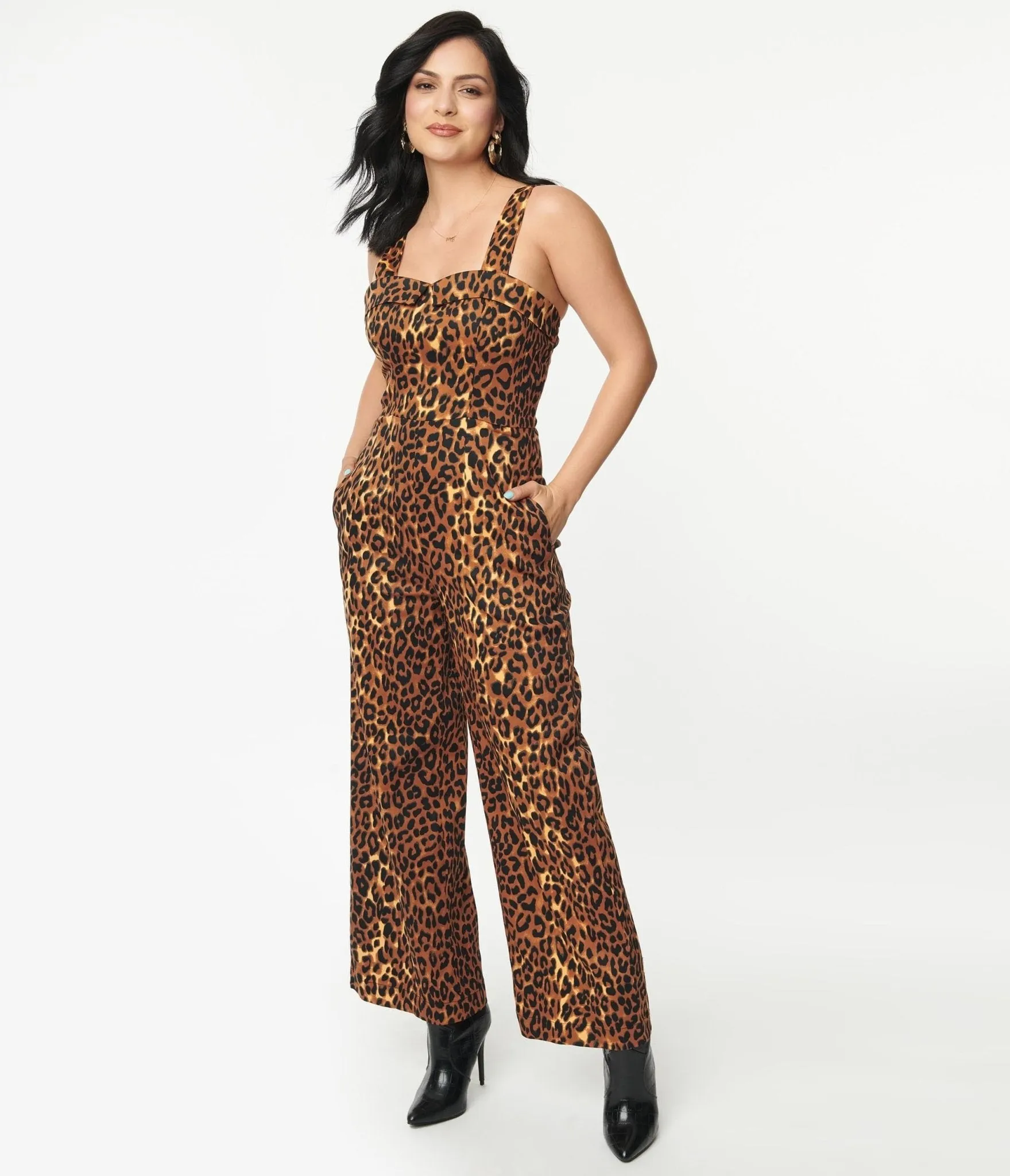 Leopard Print Feline Friendly Jumpsuit sold by Unique Vintage