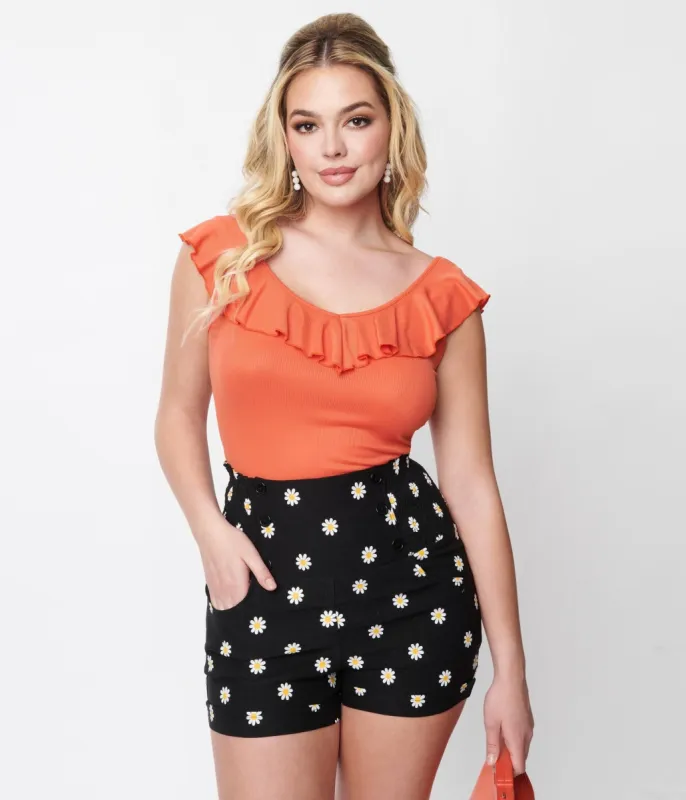 Burnt Orange Ruffled Ribbed Top sold by Unique Vintage