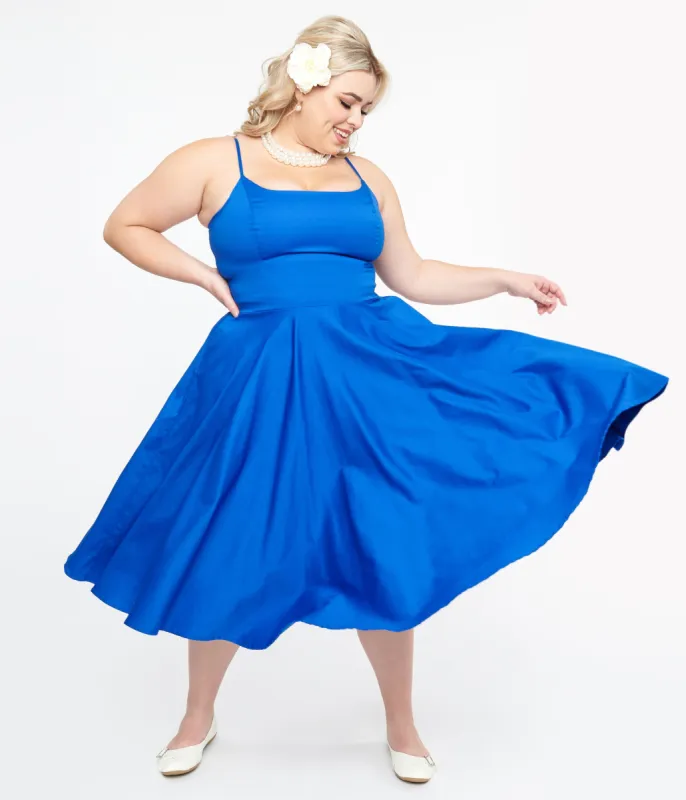1950s Cobalt Blue Cotton Swing Dress sold by Unique Vintage