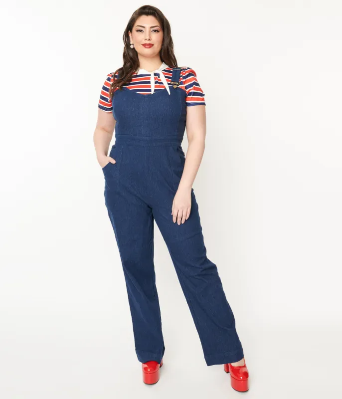 Unique Vintage Plus Size Denim Wide Leg Overalls sold by Unique Vintage