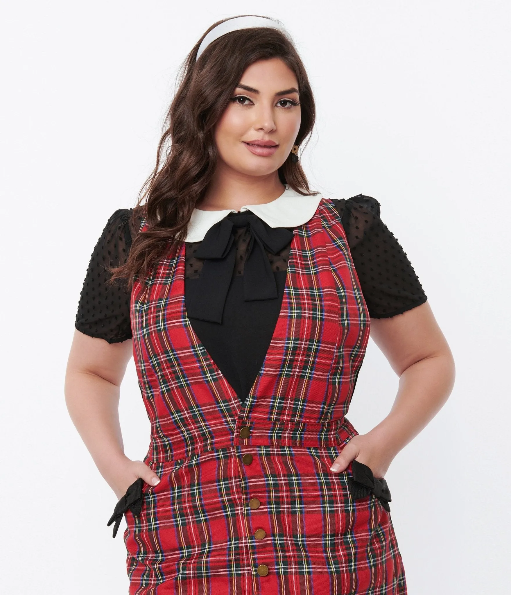 Smak Parlour Black Clipdot & White Collared Bow Blouse sold by Unique Vintage