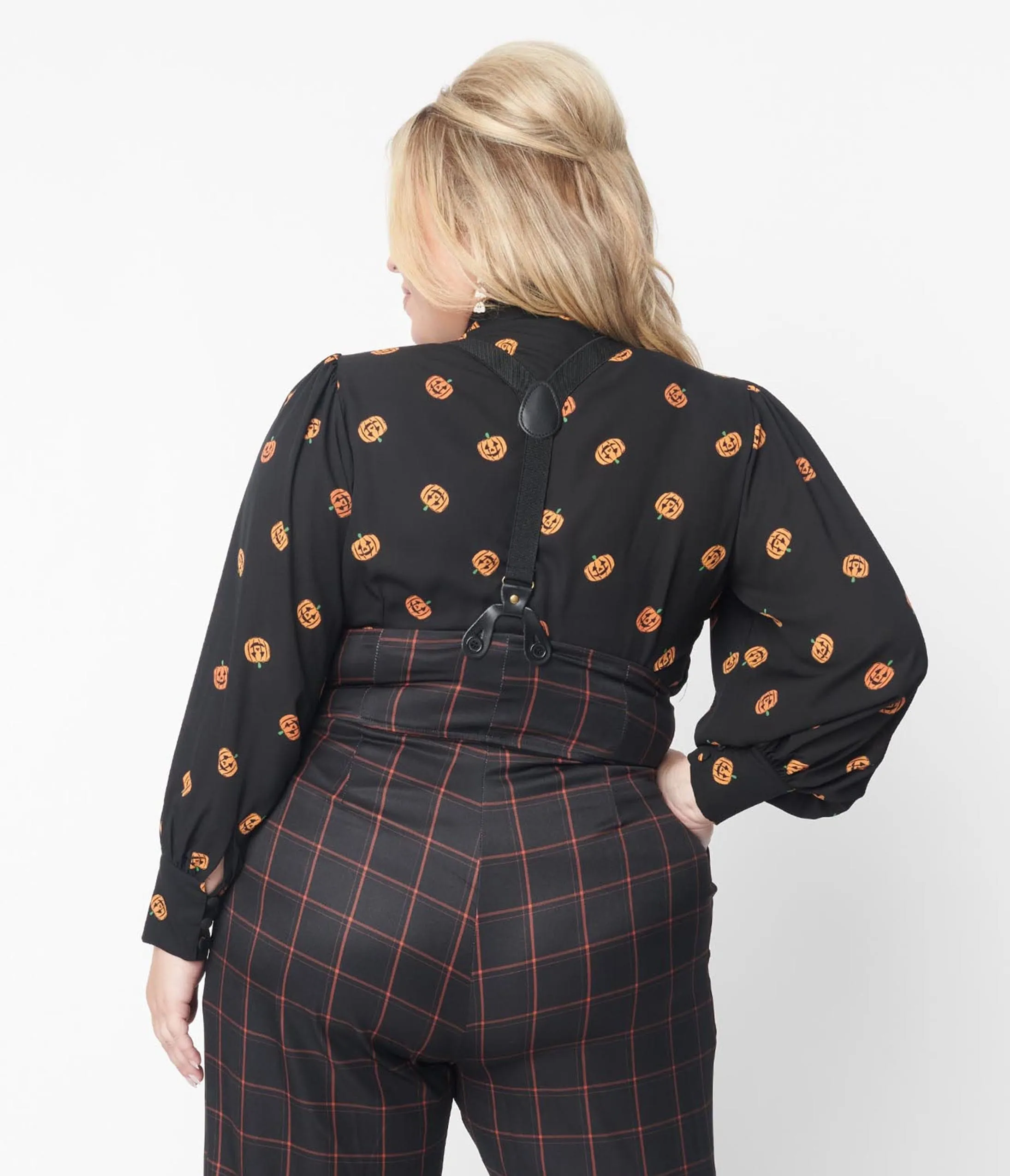 Unique Vintage Plus Size 1950s Black & Pumpkin Print Gwen Blouse sold by Unique Vintage product image thumbnail 2