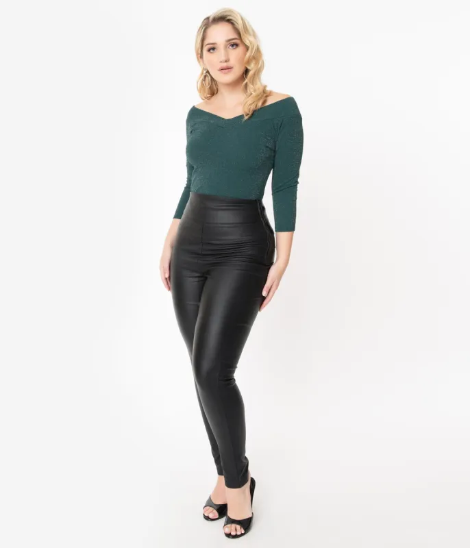 Unique Vintage Black Vegan Leather Rizzo Cigarette Pants sold by Unique Vintage