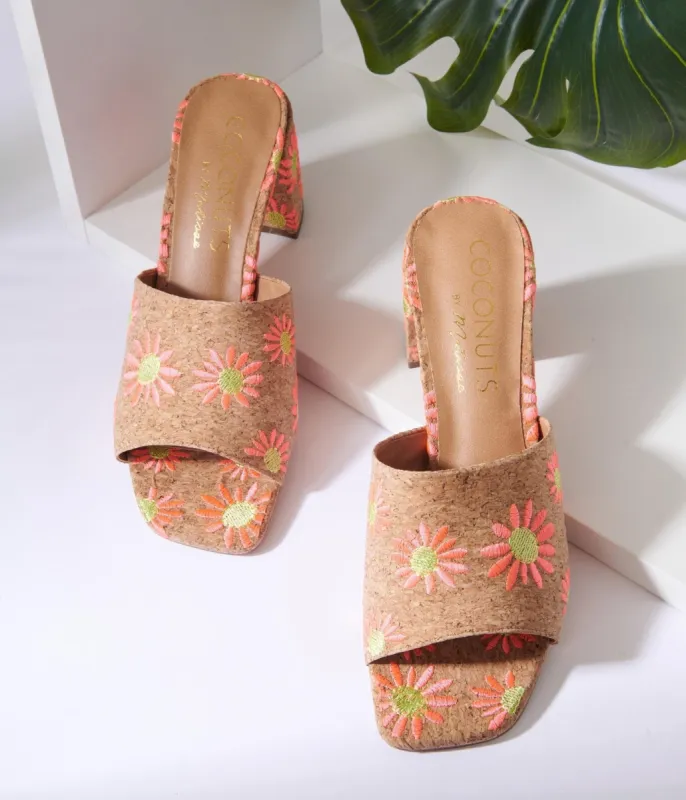 Pink Daisy Cork Mule Heels sold by Unique Vintage
