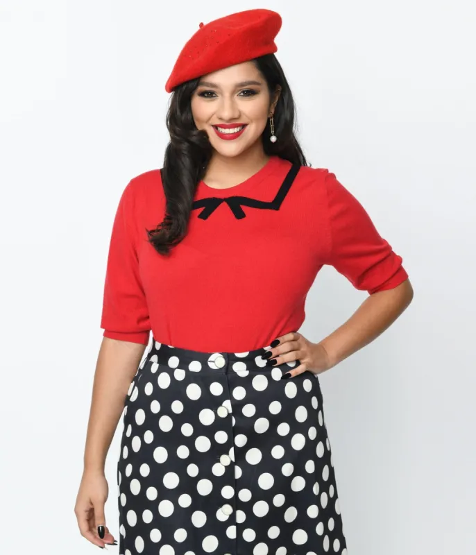Red & Black Faux Collar Knit Top sold by Unique Vintage