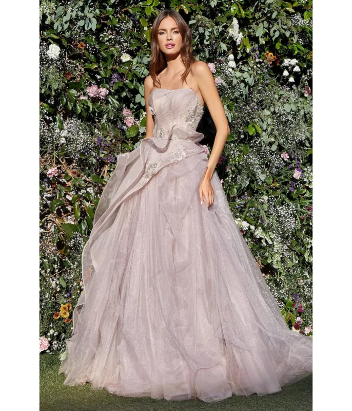 Cinderella Divine  Pale Mauve Monarch Butterfly Embellished Tulle Evening Gown sold by Unique Vintage