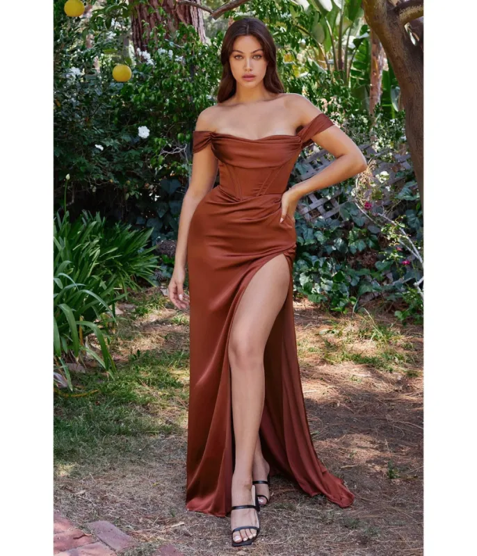Cinderella Divine  Sienna Satin Off the Shoulder Corset Bridesmaid Gown made by Unique Vintage