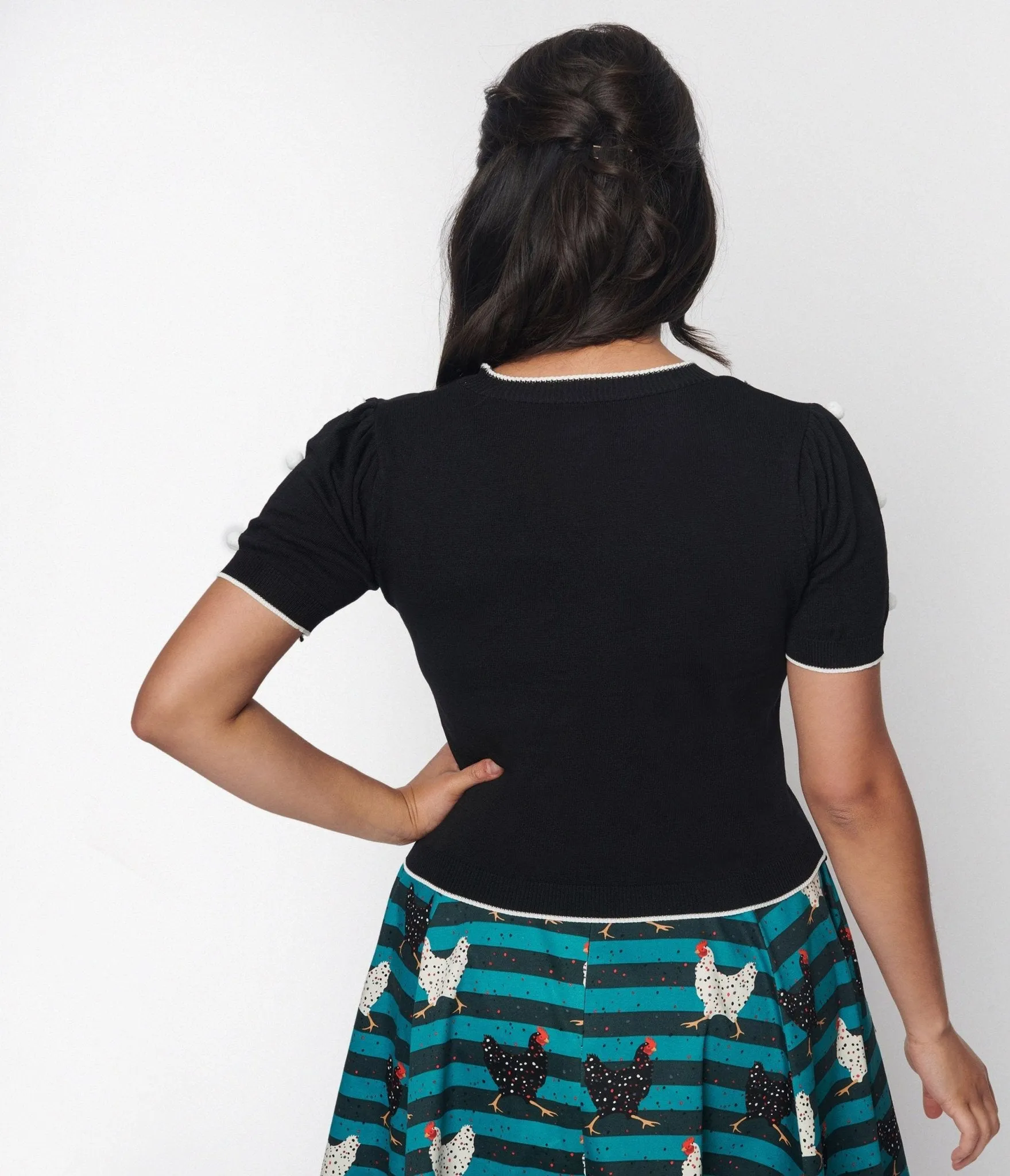 Black & White 3D Polka Dot Cropped Cardigan sold by Unique Vintage product image thumbnail 2