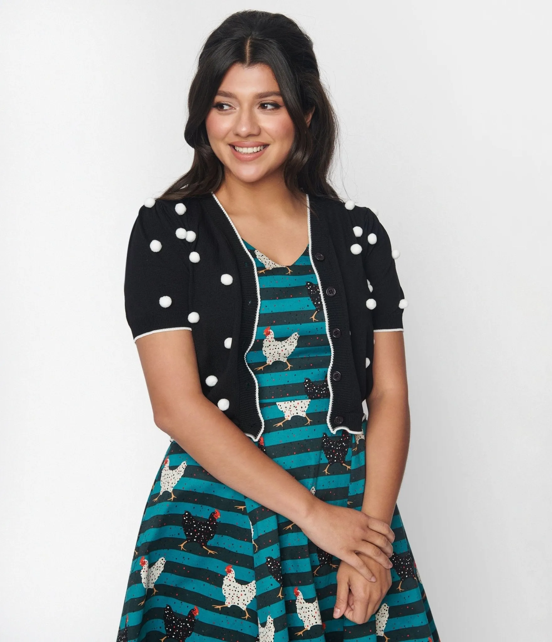 Black & White 3D Polka Dot Cropped Cardigan sold by Unique Vintage product image thumbnail 3