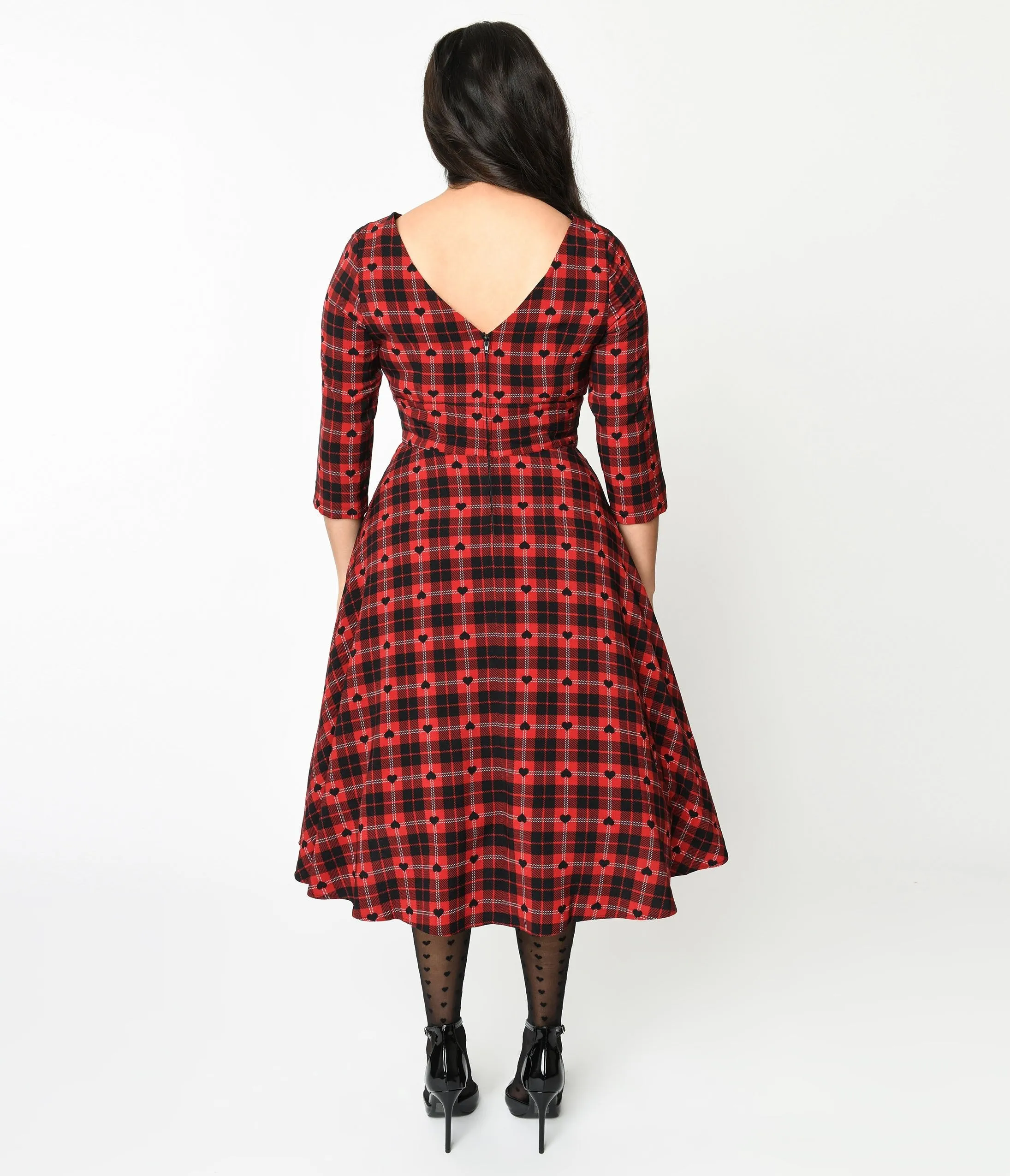 Hell Bunny Red & Black Heart Plaid Date Night Swing Dress sold by Unique Vintage product image thumbnail 3