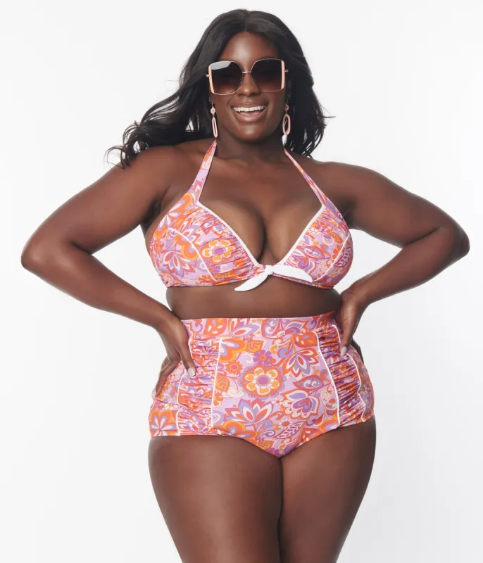 Unique Vintage Plus Size Bohemian Floral Ruched Swim Bottom sold by Unique Vintage