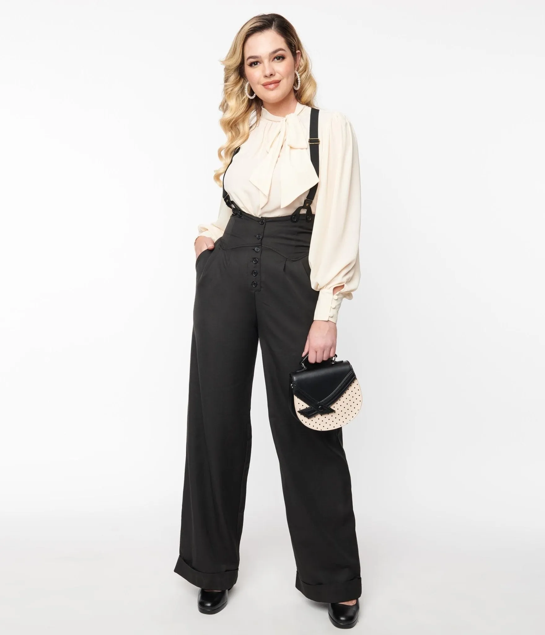Unique Vintage 1930s Black Thelma Suspender Pants sold by Unique Vintage product image thumbnail 5