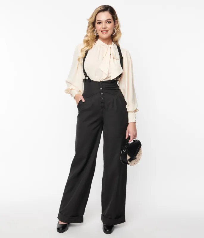 Unique Vintage 1930s Black Thelma Suspender Pants sold by Unique Vintage