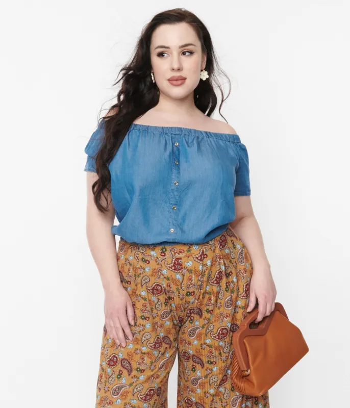 Denim Off The Shoulder Blouse sold by Unique Vintage