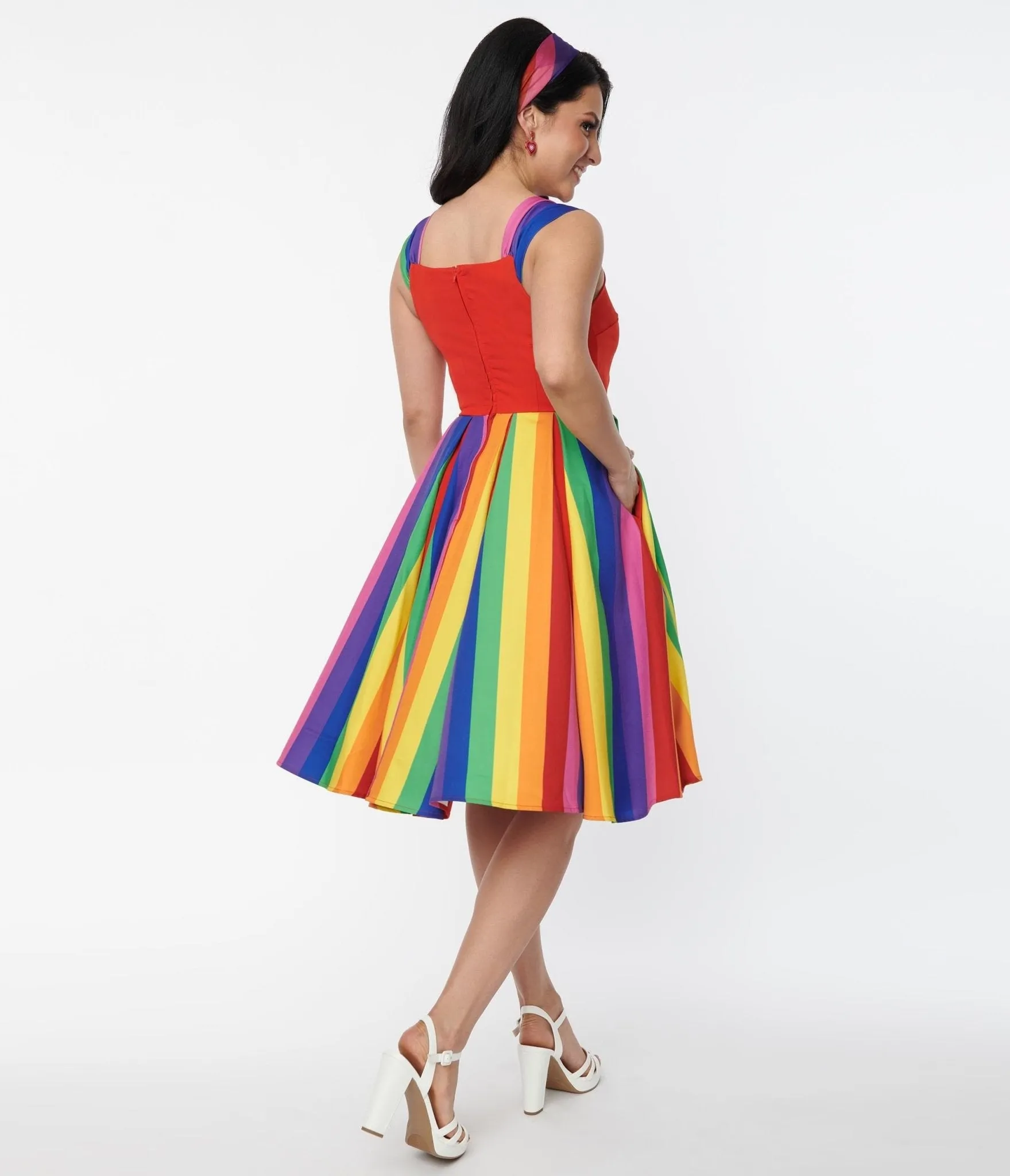 Unique Vintage Red & Rainbow Stripe Swing Dress sold by Unique Vintage product image thumbnail 3
