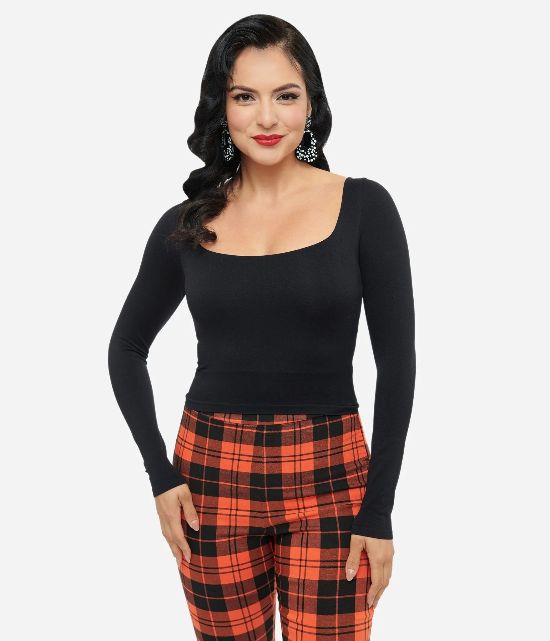 Black Square Neck Long Sleeve Top sold by Unique Vintage