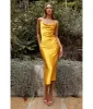 Cinderella Divine  Yellow Satin Slip Homecoming Midi Dress sold by Unique Vintage