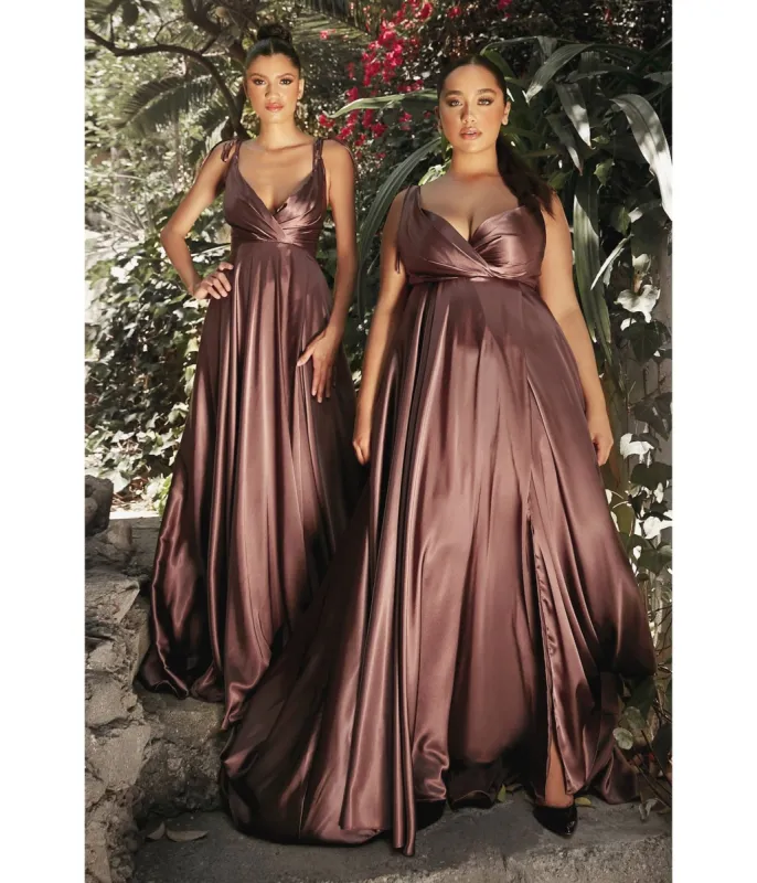 Ladivine by Cinderella Divine Mahogany Flowy Satin A-Line Bridesmaid Gown sold by Unique Vintage