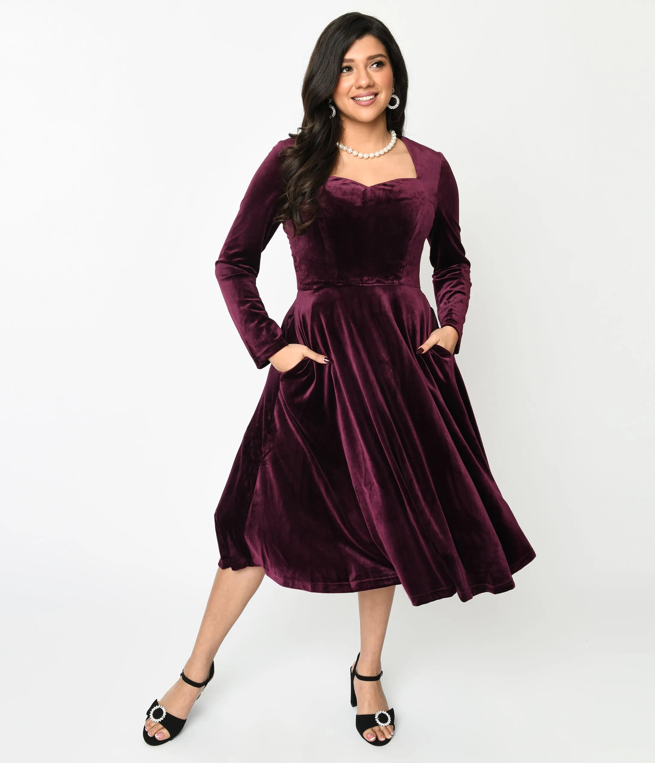 Plum Wine Velvet Swing Dress sold by Unique Vintage product image thumbnail 2