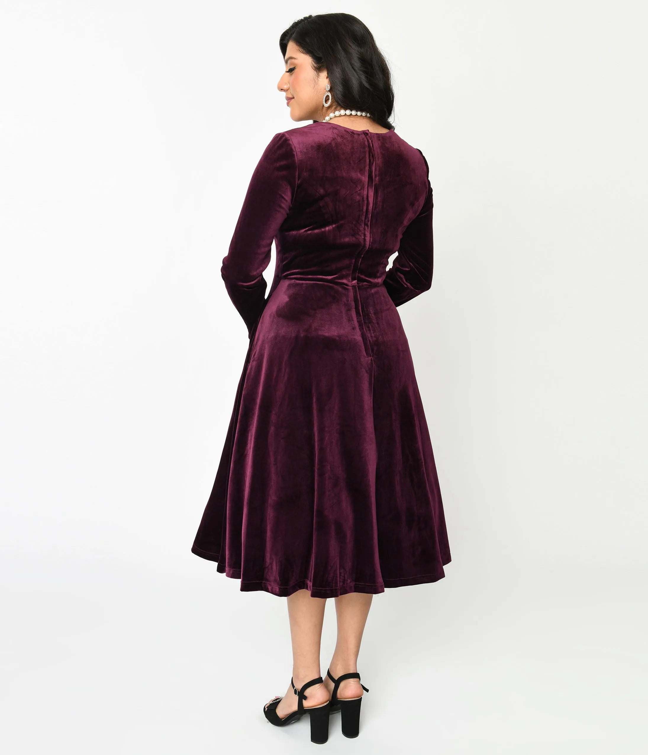 Plum Wine Velvet Swing Dress sold by Unique Vintage product image thumbnail 3