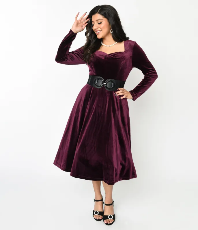 Plum Wine Velvet Swing Dress sold by Unique Vintage