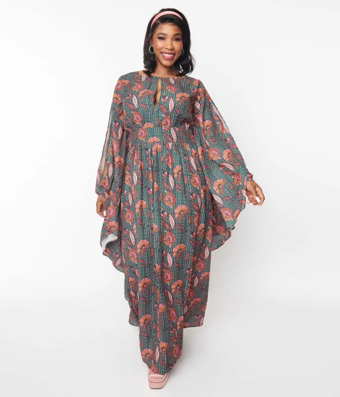 Unique Vintage Plus Size Bali Floral Print Flutter Sleeve Caftan sold by Unique Vintage