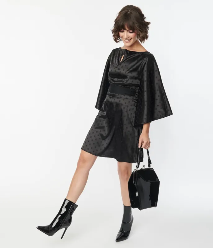 Smak Parlour Black Damask Dot Social Climber Caftan sold by Unique Vintage