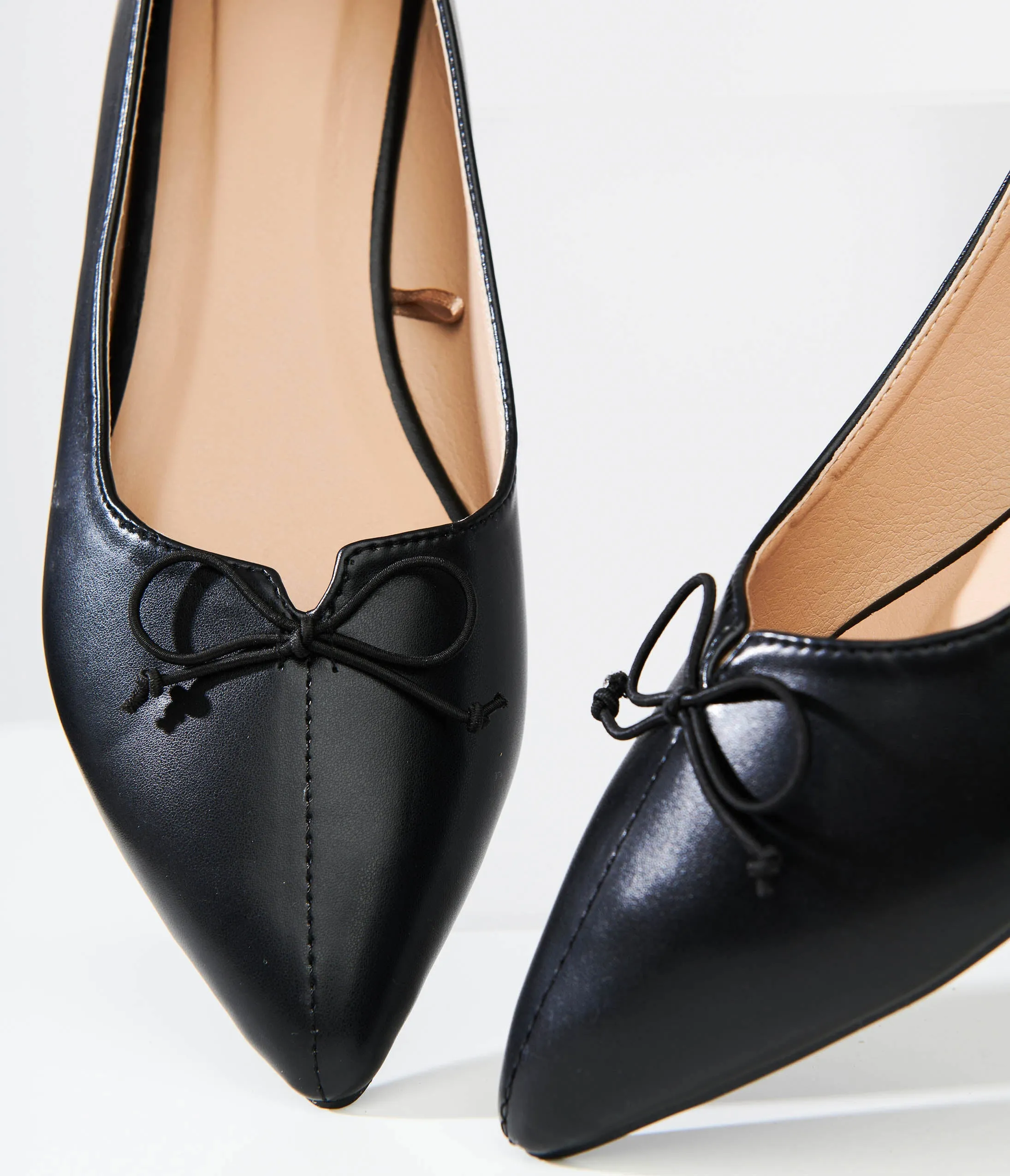 1990s Black Bow Pointed Leatherette Flats sold by Unique Vintage product image thumbnail 2