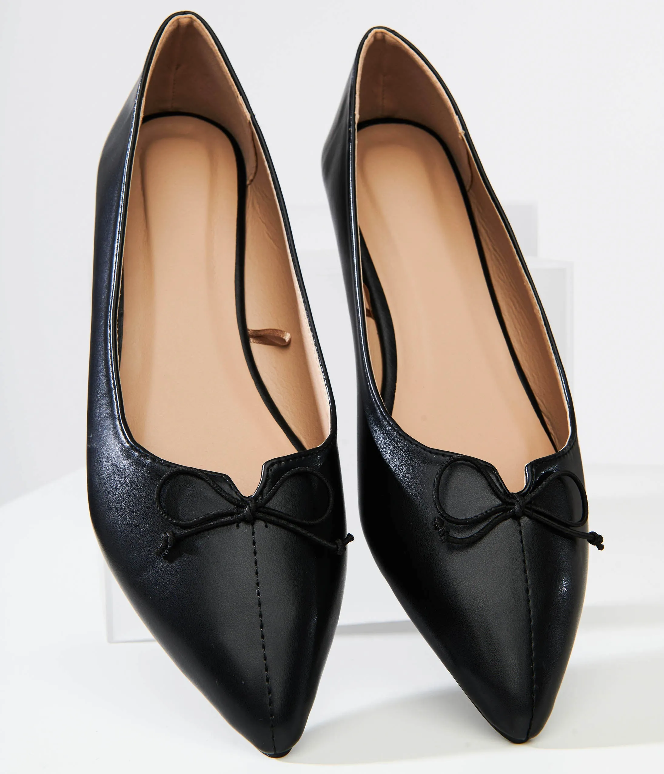 1990s Black Bow Pointed Leatherette Flats sold by Unique Vintage product image thumbnail 3