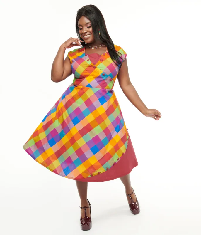 Unique Vintage Plus Size 1950s Fall Madras Plaid Swing Dress sold by Unique Vintage