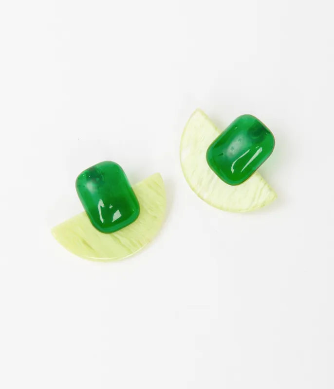 1960s Green Geometric Earrings sold by Unique Vintage