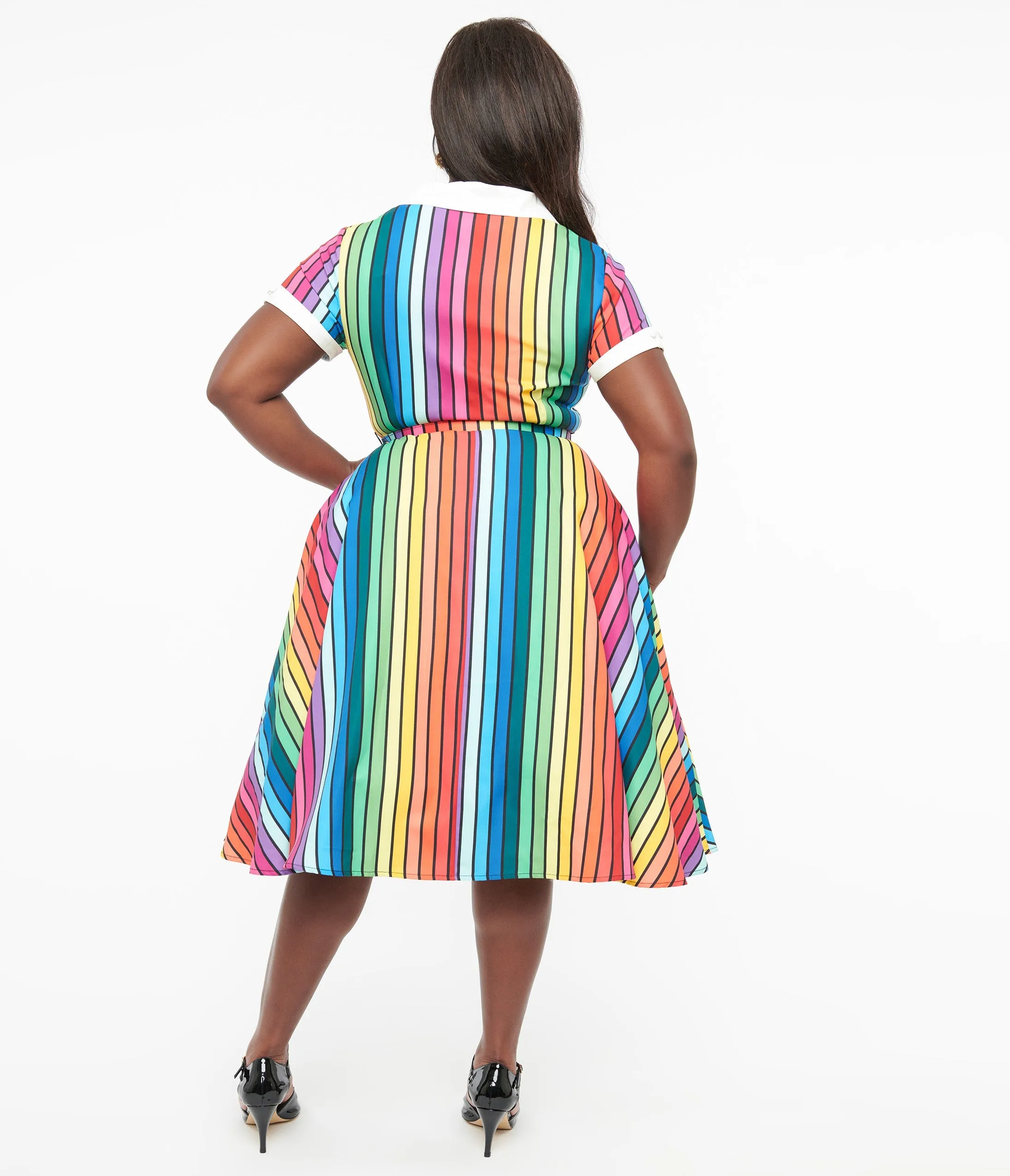 Unique Vintage Plus Size 1950s Rainbow Stripe Pride Alexis Swing Dress sold by Unique Vintage product image thumbnail 2