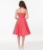 Retro Red & White Floral Halter Kimberly Swing Dress sold by Unique Vintage
