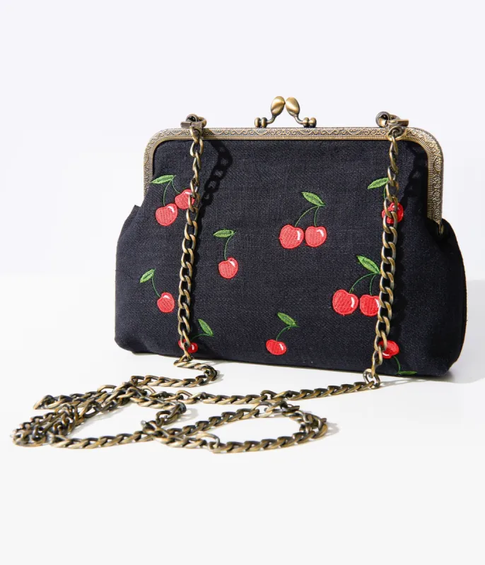 1950s Black Cherry Handbag sold by Unique Vintage