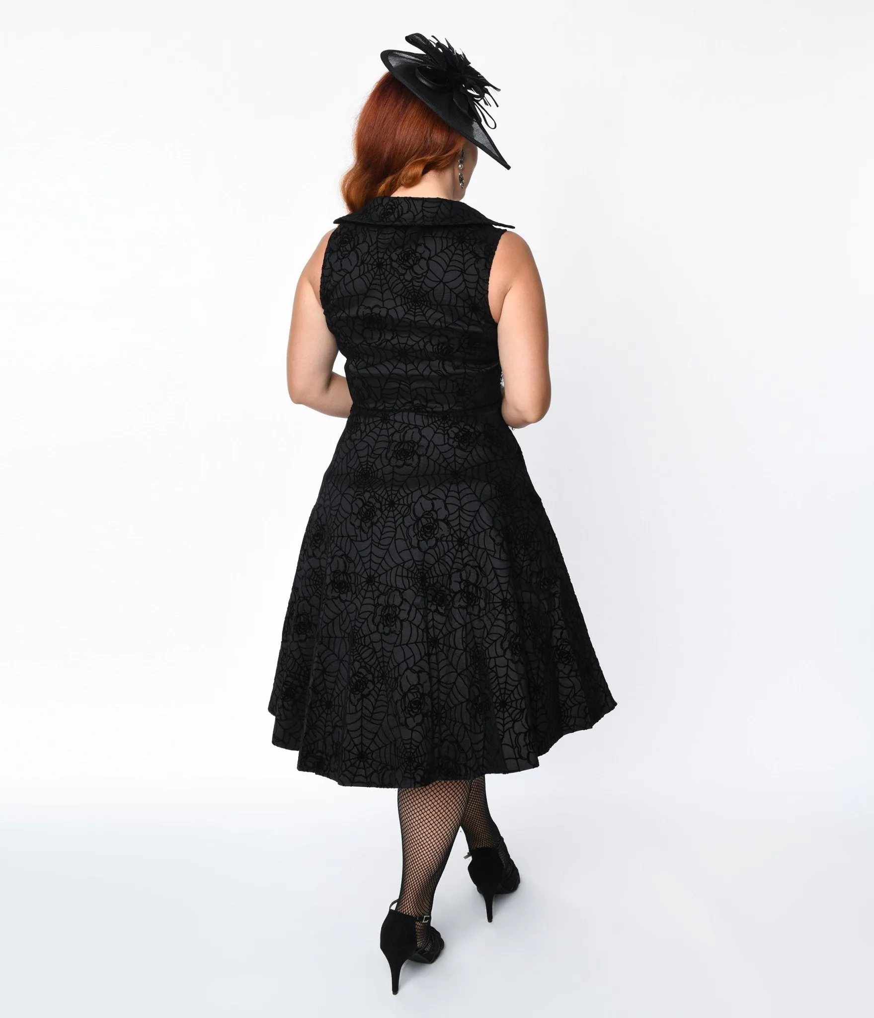 Voodoo Vixen Black Flocked Spiderweb Swing Dress sold by Unique Vintage product image thumbnail 3
