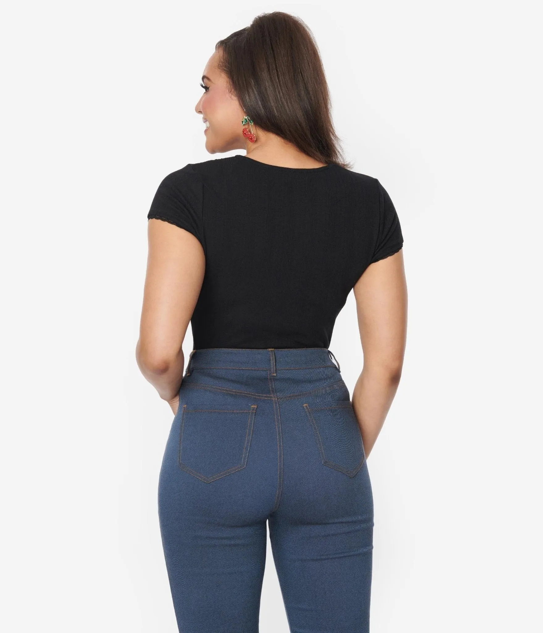 Unique Vintage Black Keyhole Pointelle Knit Top sold by Unique Vintage product image thumbnail 2