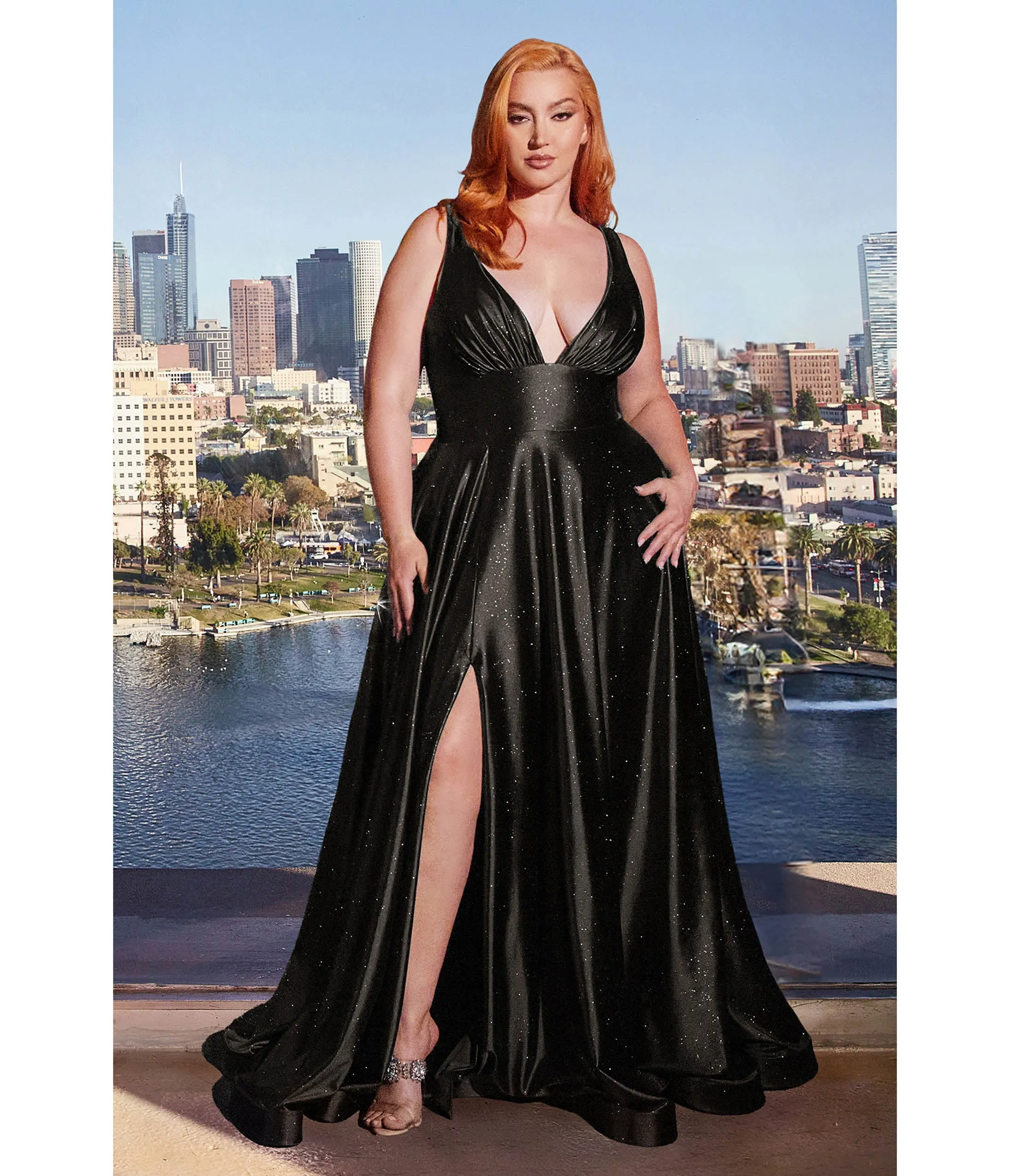 Cinderella Divine Plus Size Black Satin Prom Dress sold by Unique Vintage