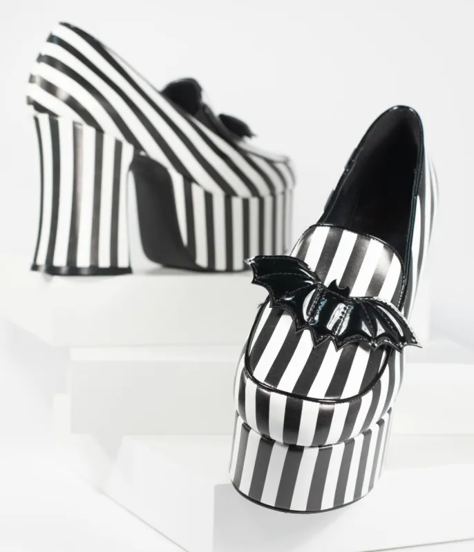 Black & White Stripe Vegan Leather Banshee Platform Heels sold by Unique Vintage