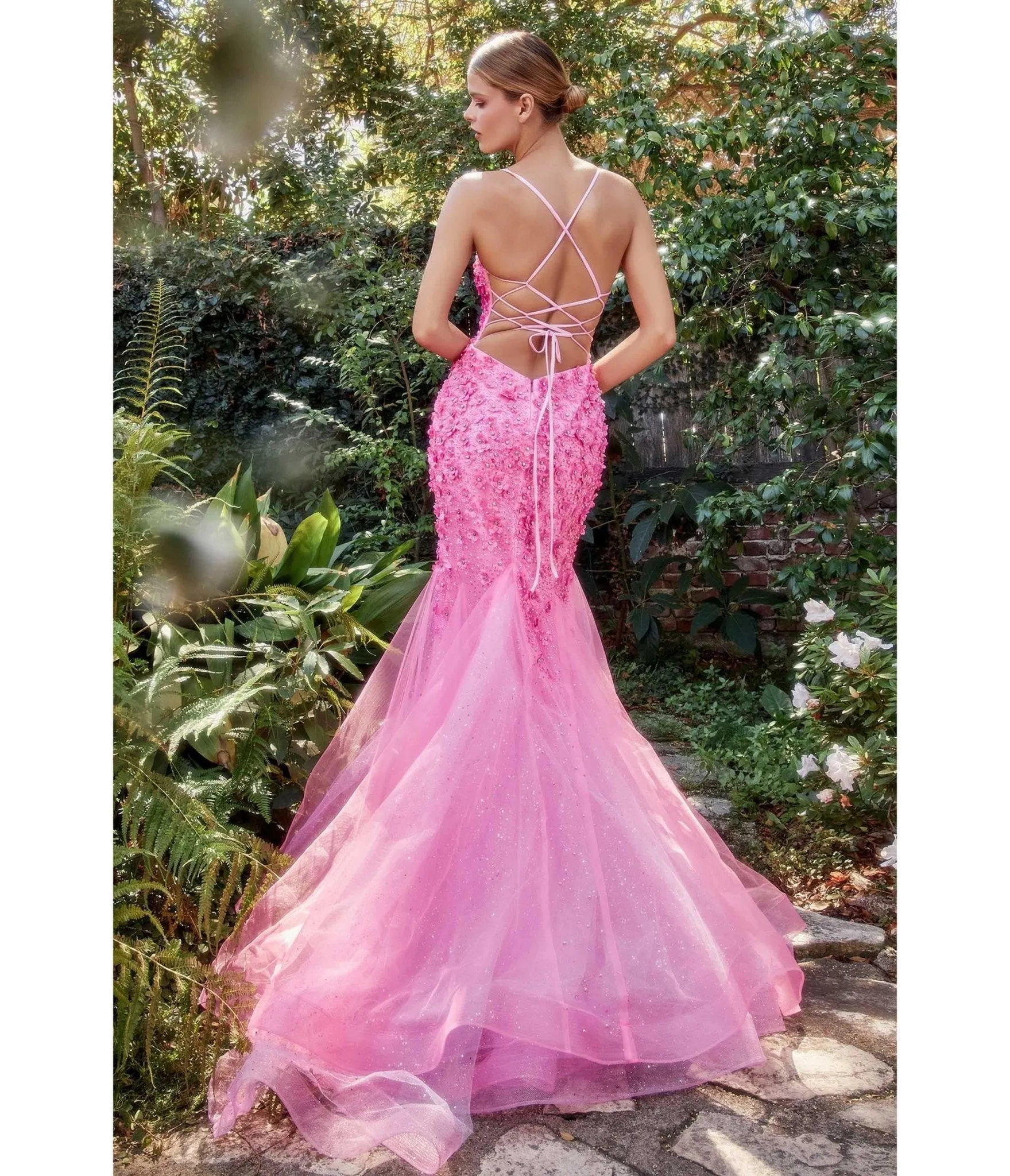 Cinderella Divine Hot Pink Chromatic Floral Mermaid Bridesmaid Dress sold by Unique Vintage product image thumbnail 2