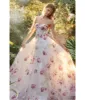 Cinderella Divine White & Pink Floral Organza Corset Prom Ball Gown sold by Unique Vintage