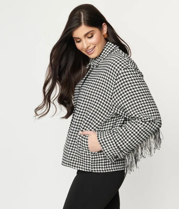 Black & White Houndstooth Fringe Jacket sold by Unique Vintage