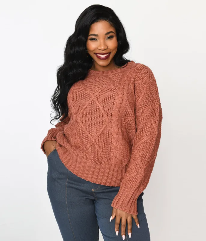 Plus Size Brick Red Cable Knit Oversize Sweater sold by Unique Vintage