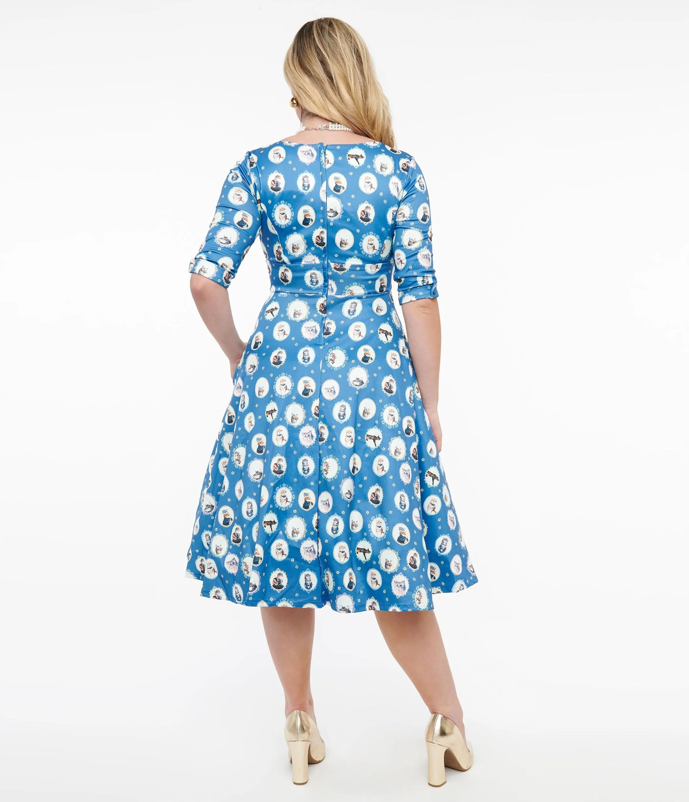 Dolly & Dotty 1950s Blue Cats Swing Dress sold by Unique Vintage product image thumbnail 3