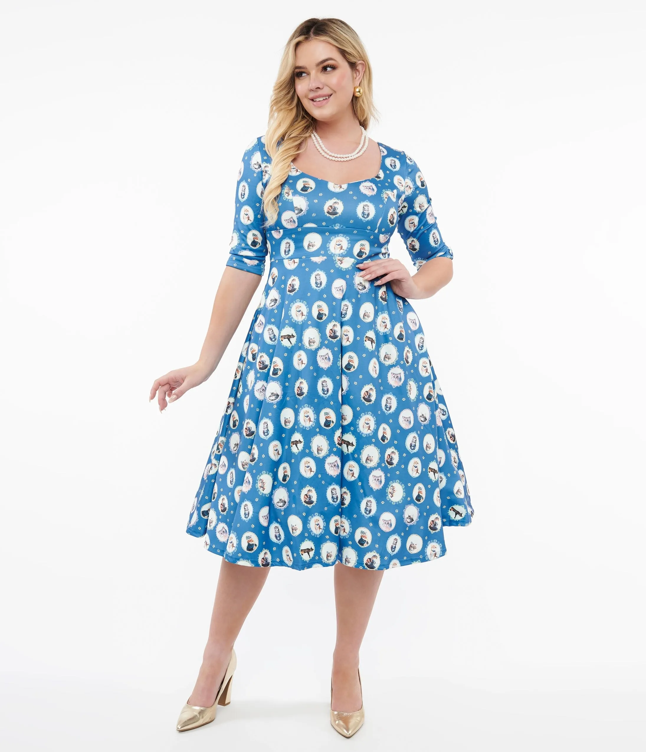 Dolly & Dotty 1950s Blue Cats Swing Dress sold by Unique Vintage