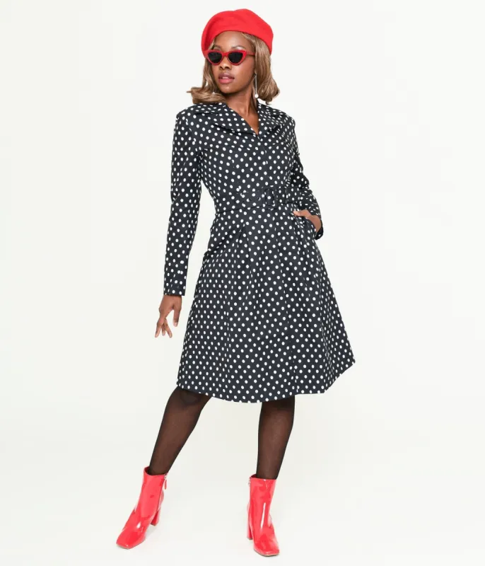 Collectif Black & White Polka Dot Jolianna Trench Coat sold by Unique Vintage