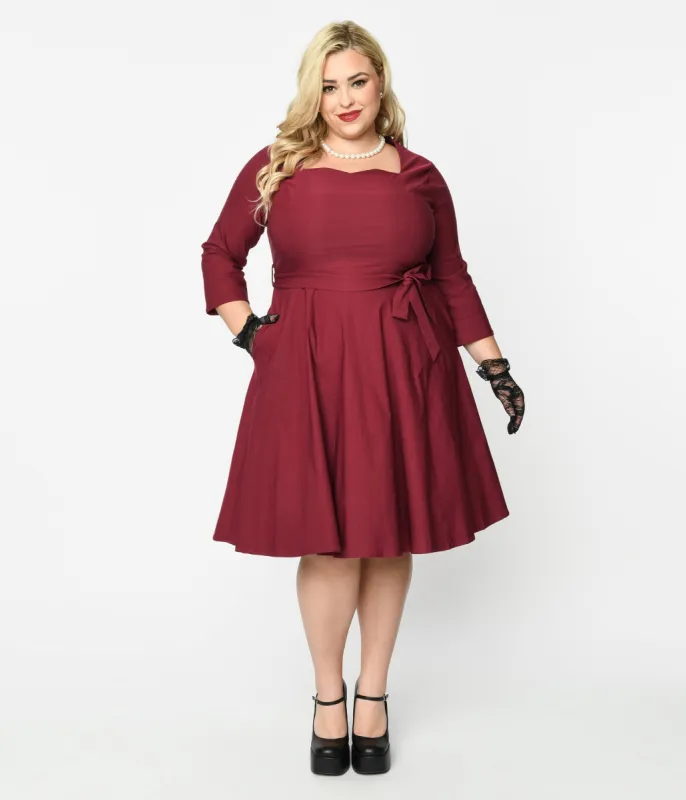 Wine Mira Swing Dress sold by Unique Vintage